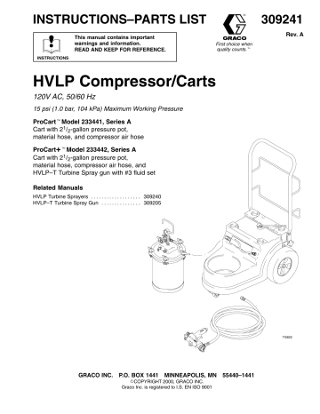 Graco HVLP, HVLP–T, ProCart 233441 Instructions-Parts List Manual | Manualzz