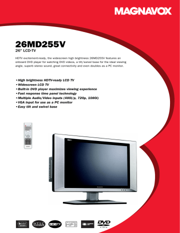 Magnavox 26MD255V/17 Product Specifications | Manualzz