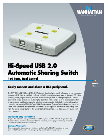 Manhattan Hi-Speed USB 2.0 Automatic Sharing Switch (162005)