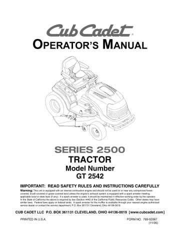 Cub Cadet GT 2542, GT 2544, GT 2550 Operator's Manual | Manualzz