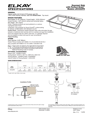 Elkay LR3322PD Sinks & Faucet Specification Sheet | Manualzz