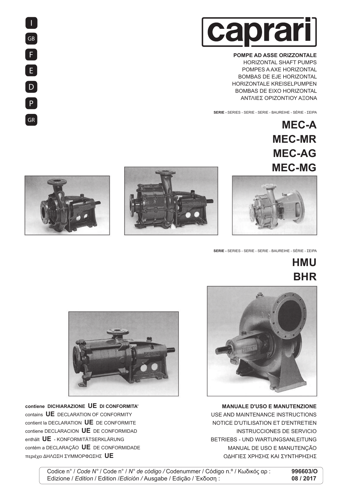 caprari BHR Series, HM Series Use And Maintenance Instructions | Manualzz