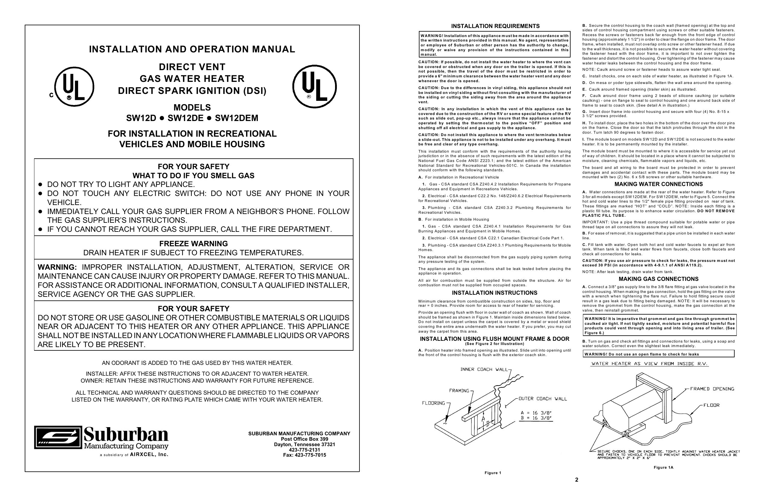 Suburban SW12DE Installation And Operation Manual | Manualzz