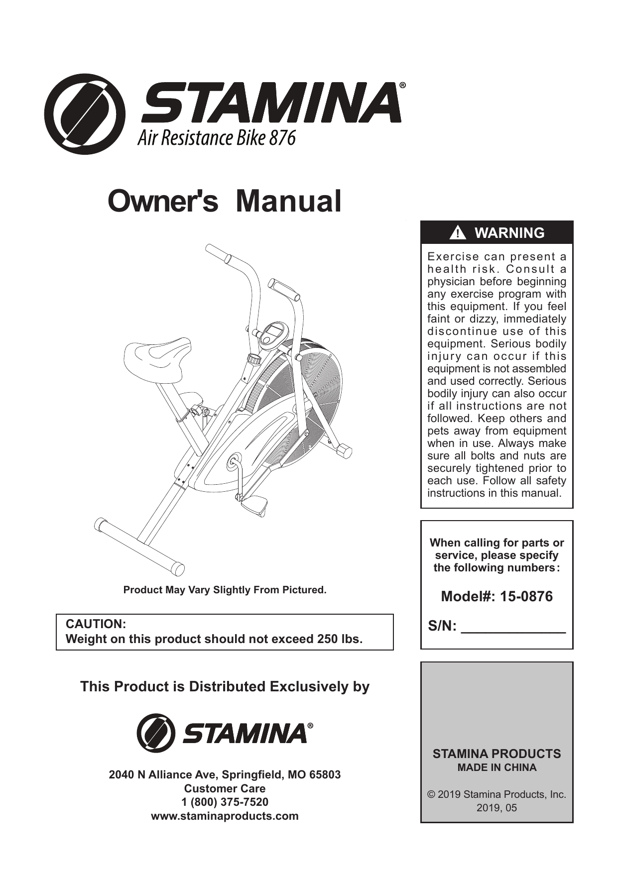 Stamina air resistance discount exercise bike 876