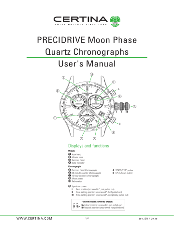 Certina PRECIDRIVE Moon Phase User Manual | Manualzz