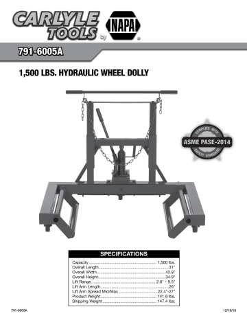 Napa Carlyle Tools 791-6005A Operating Manual | Manualzz