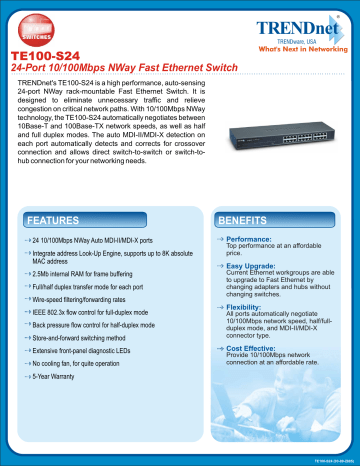 Trendnet TE100-S24 Network Switch Specification Guide | Manualzz
