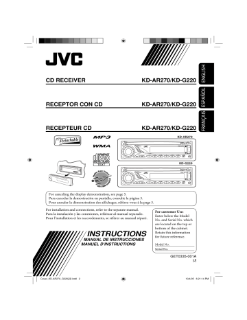 JVC KD-AR270, G220 - KD Radio / CD, KD-AR270 - Radio / CD, KD-G220 Manual de usuario | Manualzz