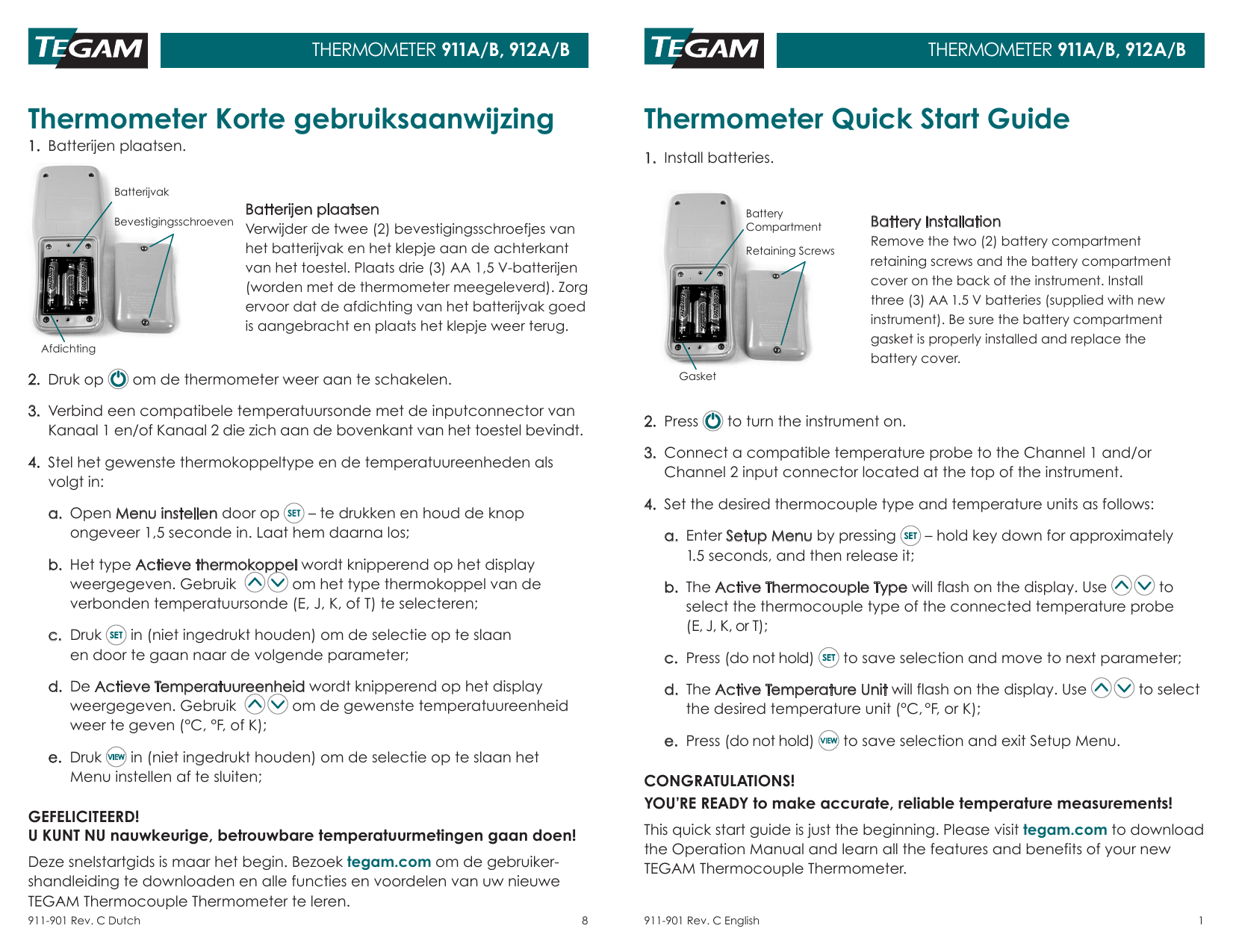 911B Thermocouple Thermometer - TEGAM