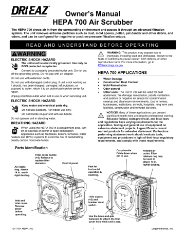 Dri-Eaz HEPA 700 Air Scrubber Owner’s Manual | Manualzz