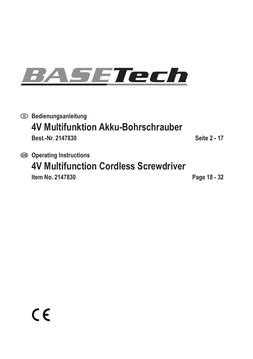 Basetech ASS-830 TO-6443490 Akku-Bohrschrauber 4 V 1500 mAh Li-Ion 
