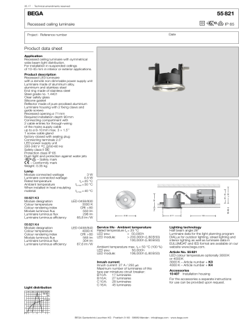 Bega 55 821 K4 Recessed ceiling luminaire Data Sheet | Manualzz