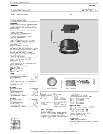 Bega 24 247 W K4 Recessed ceiling downlight Data Sheet | Manualzz