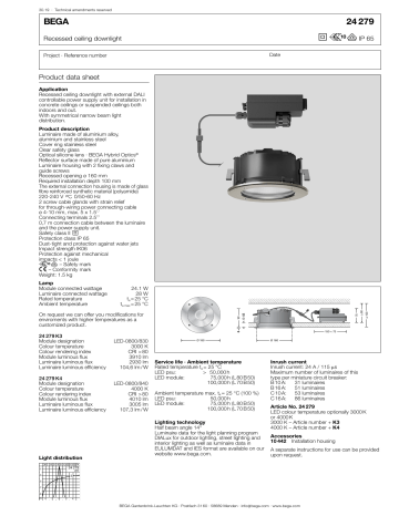 Bega 24 279 K4 Recessed ceiling downlight Data Sheet | Manualzz