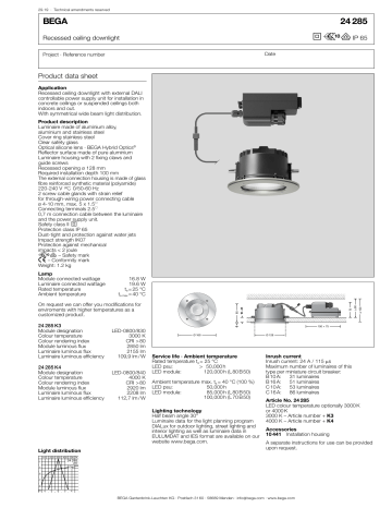 Bega 24 285 K4 Recessed ceiling downlight Data Sheet | Manualzz