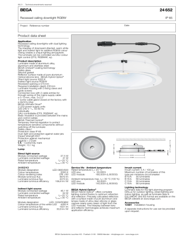 Bega 24 652 K3 Recessed ceiling downlight Data Sheet | Manualzz