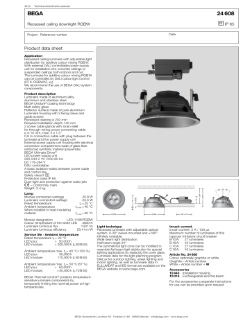 Bega 24 608 W Recessed ceiling downlight RGBW Data Sheet | Manualzz