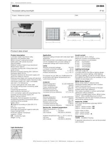 Bega 24 684 K4 Recessed ceiling downlight Data Sheet | Manualzz