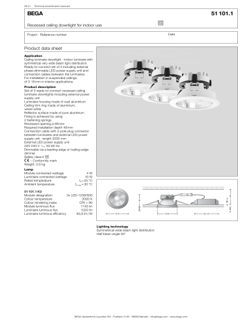 Bega 51 101.1 K3 Recessed ceiling downlight Data Sheet | Manualzz