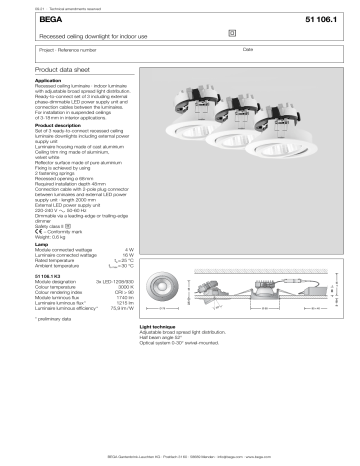 Bega 51 106.1 K3 Recessed Ceiling Downlight Data Sheet 