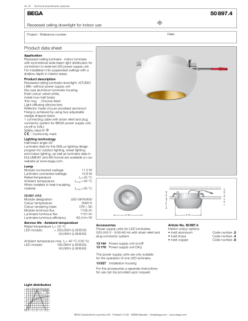 Bega 50 897.4 K3 Recessed ceiling downlight Data Sheet | Manualzz