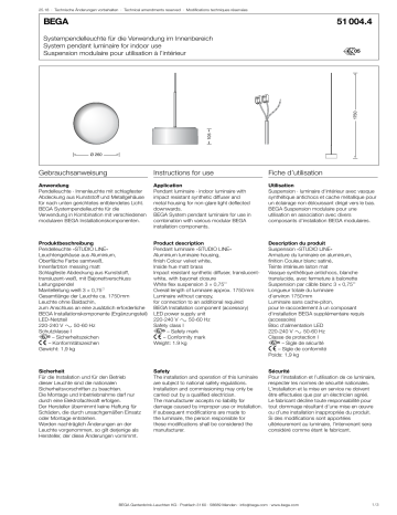 Bega 51 004.4 K3 System pendant luminaire Instructions for use | Manualzz