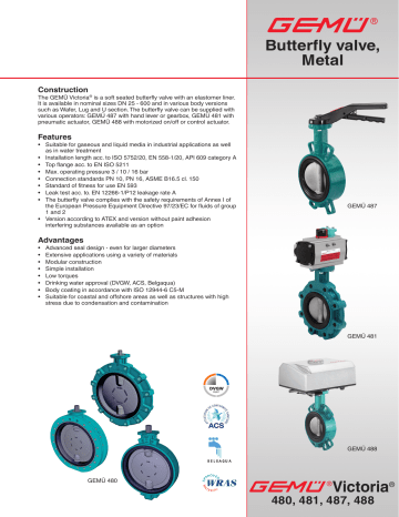 Gemu 480 Victoria Butterfly valve Datasheet | Manualzz