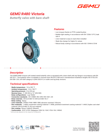 Gemu R480 Victoria Butterfly valve Datasheet | Manualzz