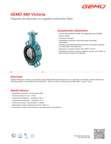Gemu 480 Victoria Butterfly valve Fișa cu date | Manualzz
