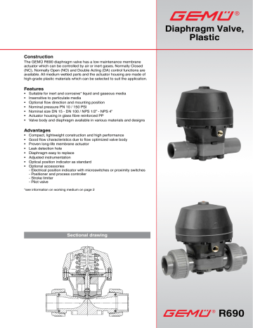 Gemu R690 Pneumatically operated diaphragm valve Datasheet | Manualzz