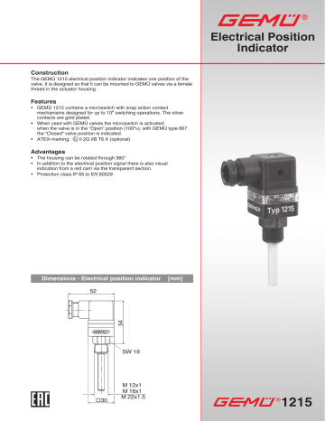 Gemu 1215 Electrical position indicator Datasheet | Manualzz