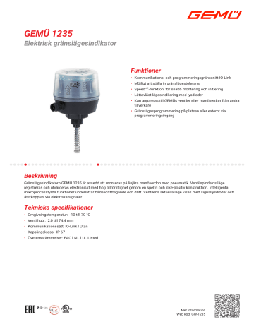 Gemu 1235 Electrical position indicator Datablad | Manualzz