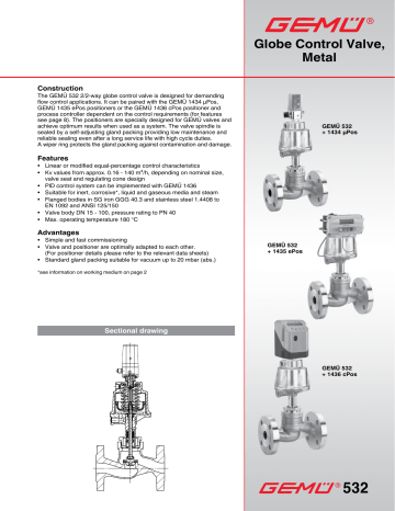 Gemu 532 Pneumatically operated globe valve Datasheet | Manualzz