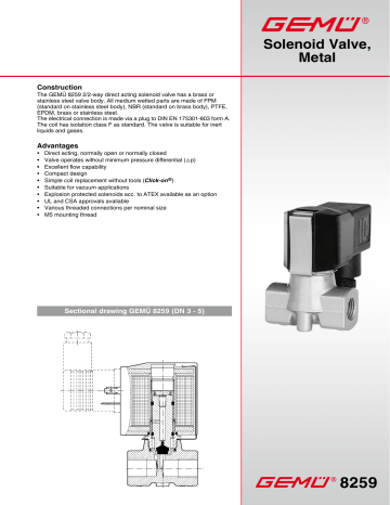 Gemu 8259 Electrically operated solenoid valve Datasheet | Manualzz