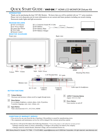 Ikan VH7-DK Monitor Quick Start Guide | Manualzz