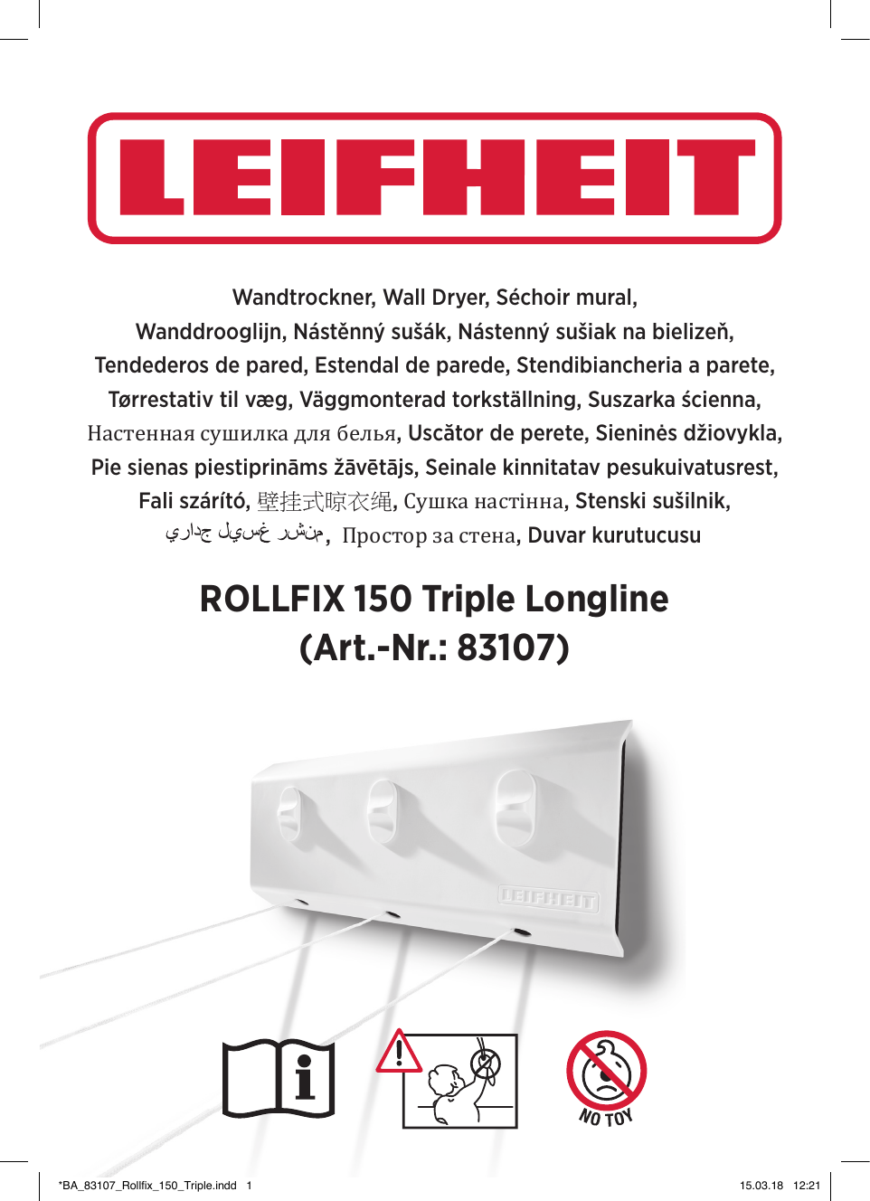 Rollfix 150 Triple Longline wall-mounted washing line