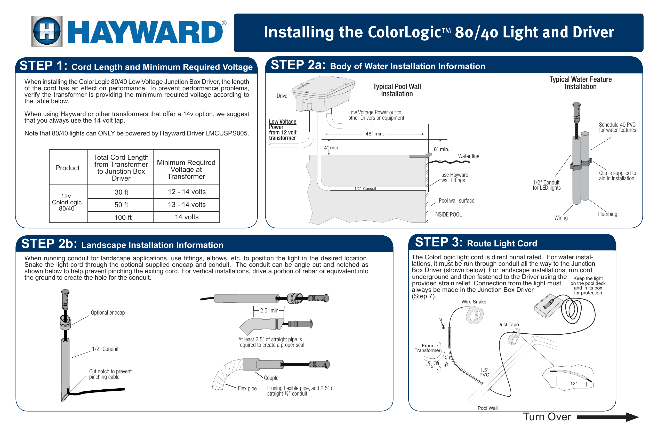 Hayward ColorLogic 80 40 Lights Installation Manual Manualzz