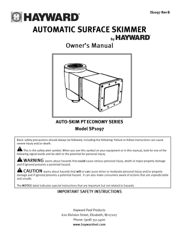 Hayward Automatic Surface Skimmer Owner's Manual 