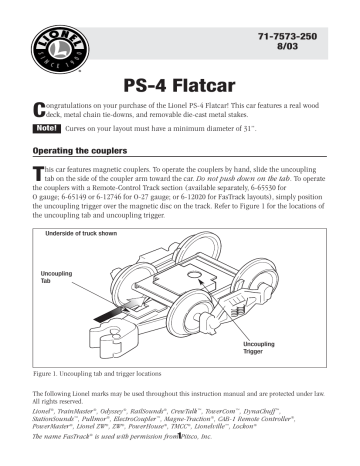 Lionel PS-4 Flatcar - 8/03 Owner's Manual | Manualzz