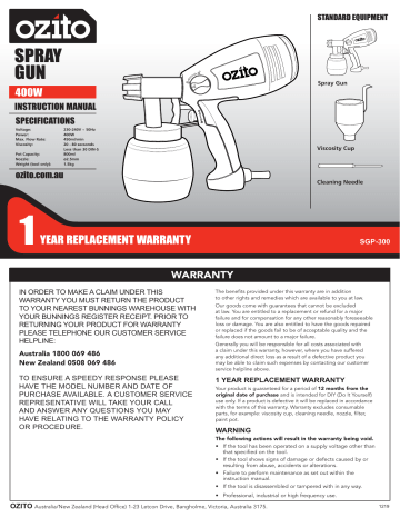 Ozito SGP-300 400W Power Paint Spray Gun Instruction manual | Manualzz