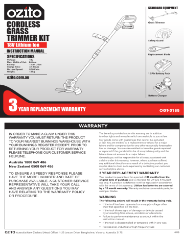 Ozito cordless best sale grass trimmer manual