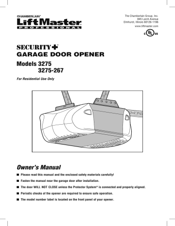 Chamberlain Liftmaster 3275 Owner's Manual 