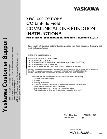 YASKAWA MOTOMAN Series, YRC1000 Instructions Manual | Manualzz