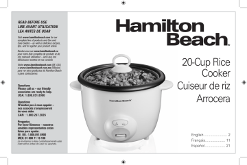 Hamilton Beach 20 Cup Rice Cooker, Model# 37532 