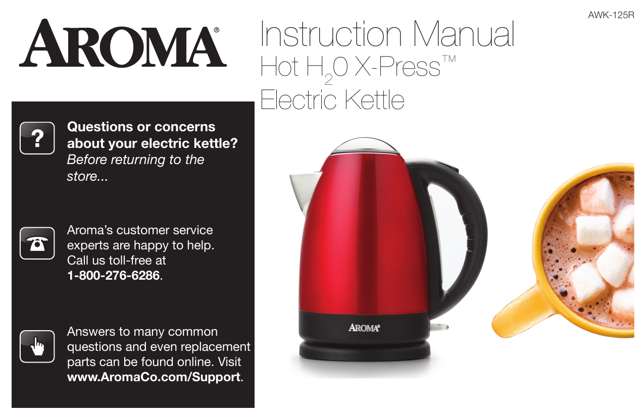 Aroma Hot 7 Cup Electric Water Maker Coffee Tea Quick Kettle Stainless  AWK-125S