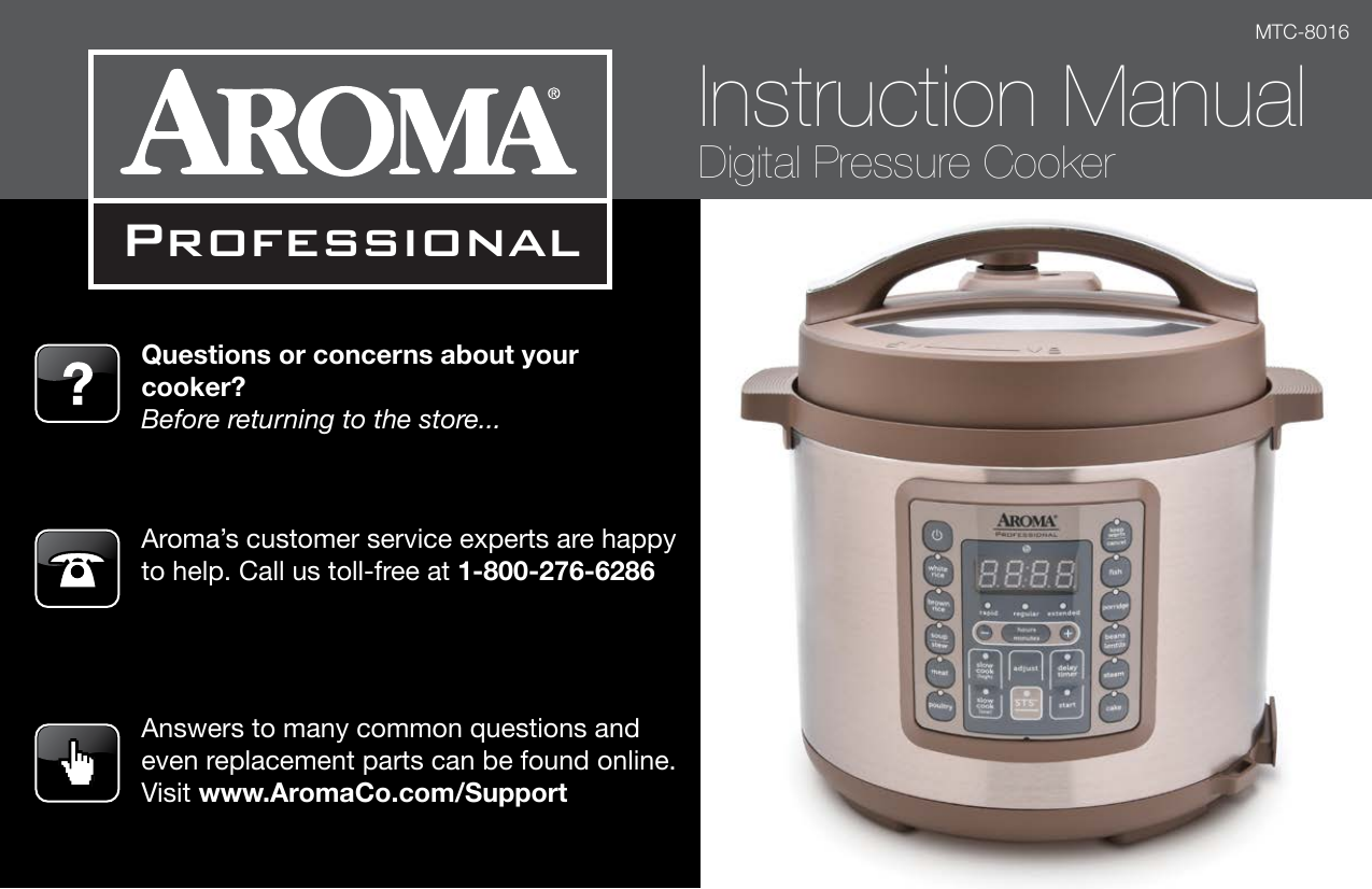 Aroma Housewares Professional MTC-8016 Digital Pressure Cooker 6 quart