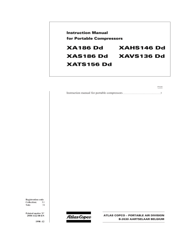 Atlas Copco XA186 Dd, XAHS146 Dd, XAS186 Dd Instruction Manual | Manualzz