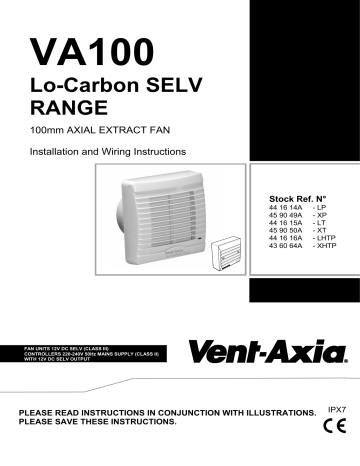 Vent-Axia Lo-Carbon VA100 SELV LP Installation And Wiring Instructions