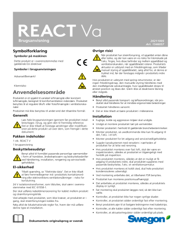 Swegon REACT Va Betjeningsvejledning | Manualzz