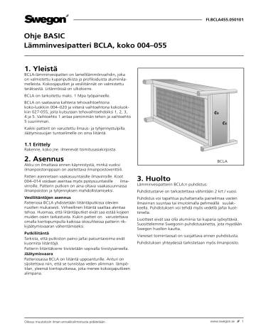 Swegon BCLA Air Heater Kasutusjuhend | Manualzz